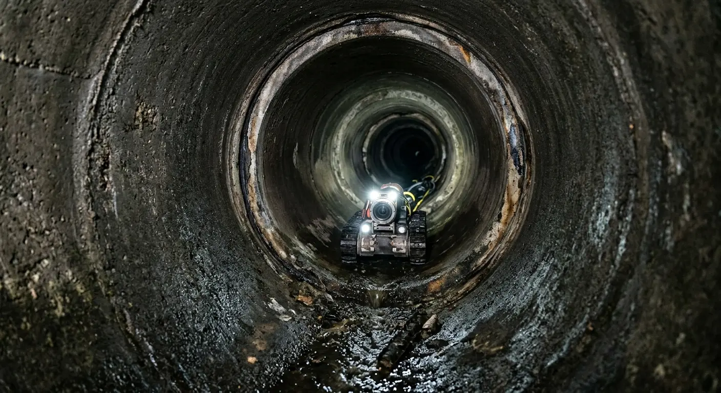 Robotic sewer camera inspecting pipe interior for Sewer Line Cleaning in Maywood